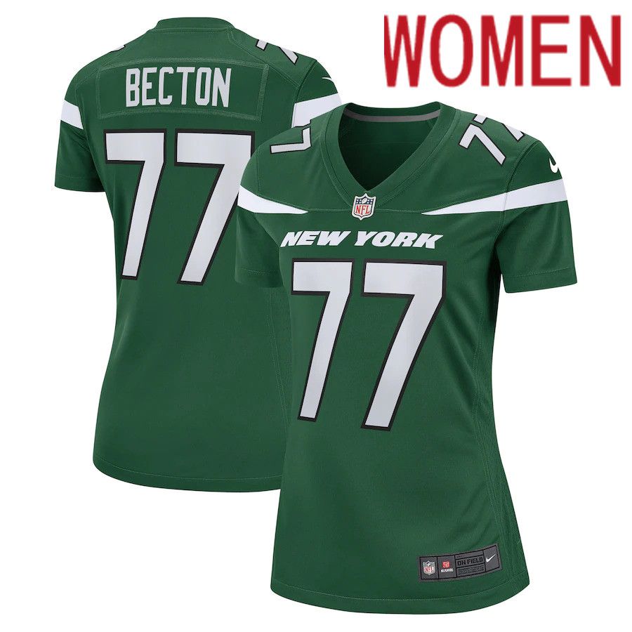 Cheap Women New York Jets 77 Mekhi Becton Nike Gotham Green Game NFL Jersey